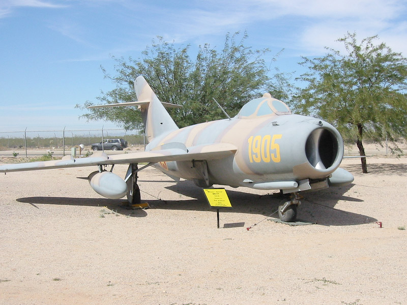Frontal view, Mikoyan Gurevich MiG-17F (code name Fresco C) Soviet jet fighter, Pima Air and Space Museum, Tucson, Arizona.