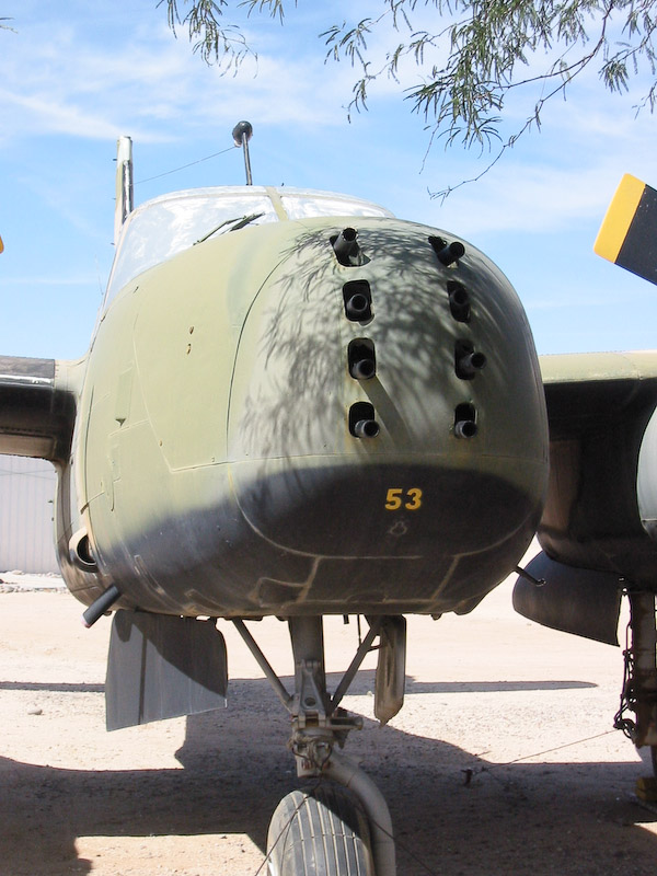 Closeup of forward mounted cannon, Douglas B-26K Invader (also called an A-26A), Pima Air and Space Museum, Tucson, Arizona.