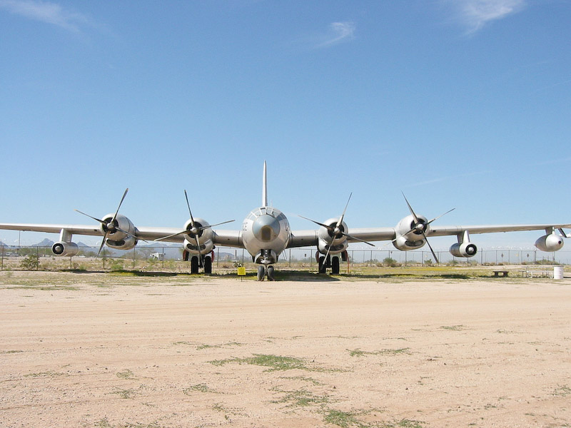 Based on the Boeing B-29 Superfortress bomber, the KB-50J is a modified aircraft with two jet engines and aerial refueling tanks, Pima Air and Space Museum, Tucson, Arizona.